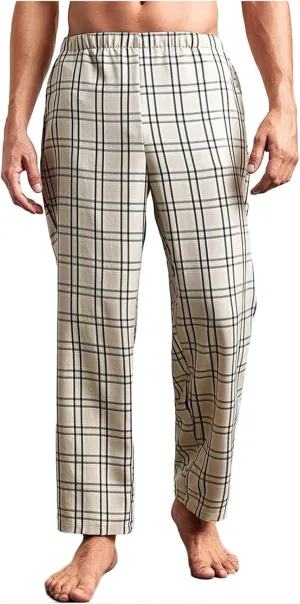 Mens Plaid Pants Yoga Beach Loose Fit Casual Summer Elastic Waist Baggy Trousers with Pockets Lightweight Loungewear Pajamas