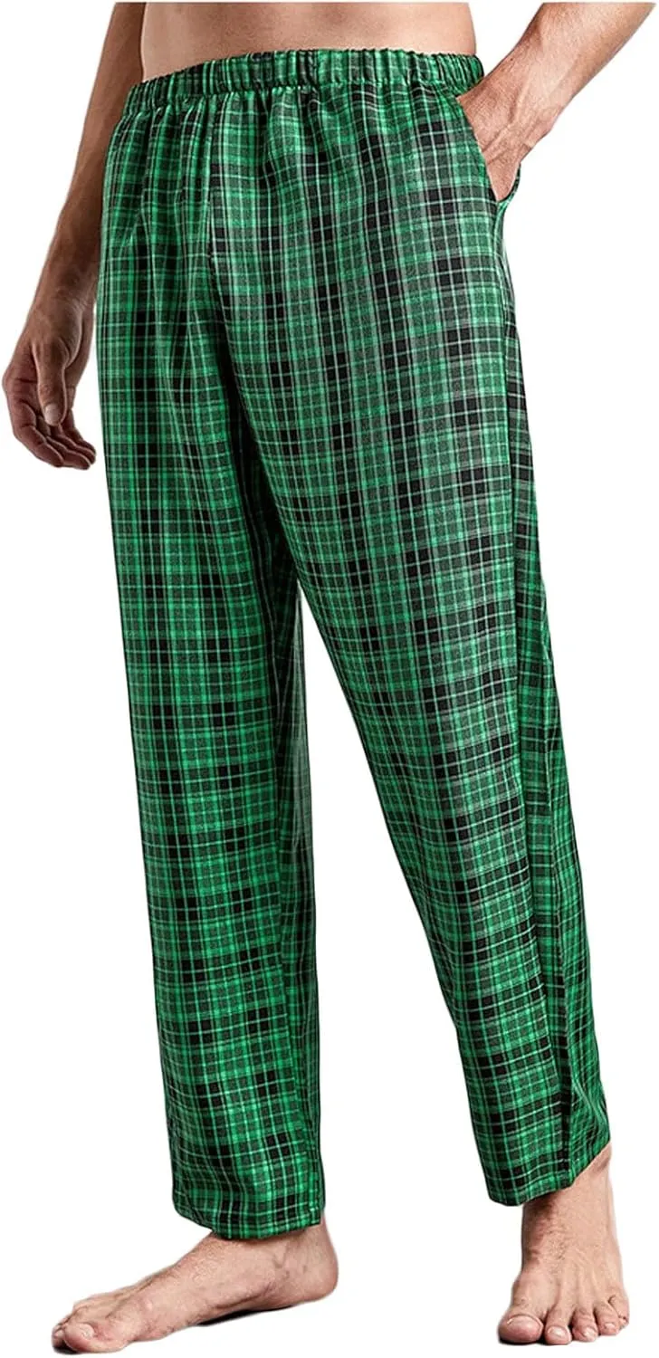 Mens Plaid Pants Yoga Beach Loose Fit Casual Summer Elastic Waist Baggy Trousers with Pockets Lightweight Loungewear Pajamas