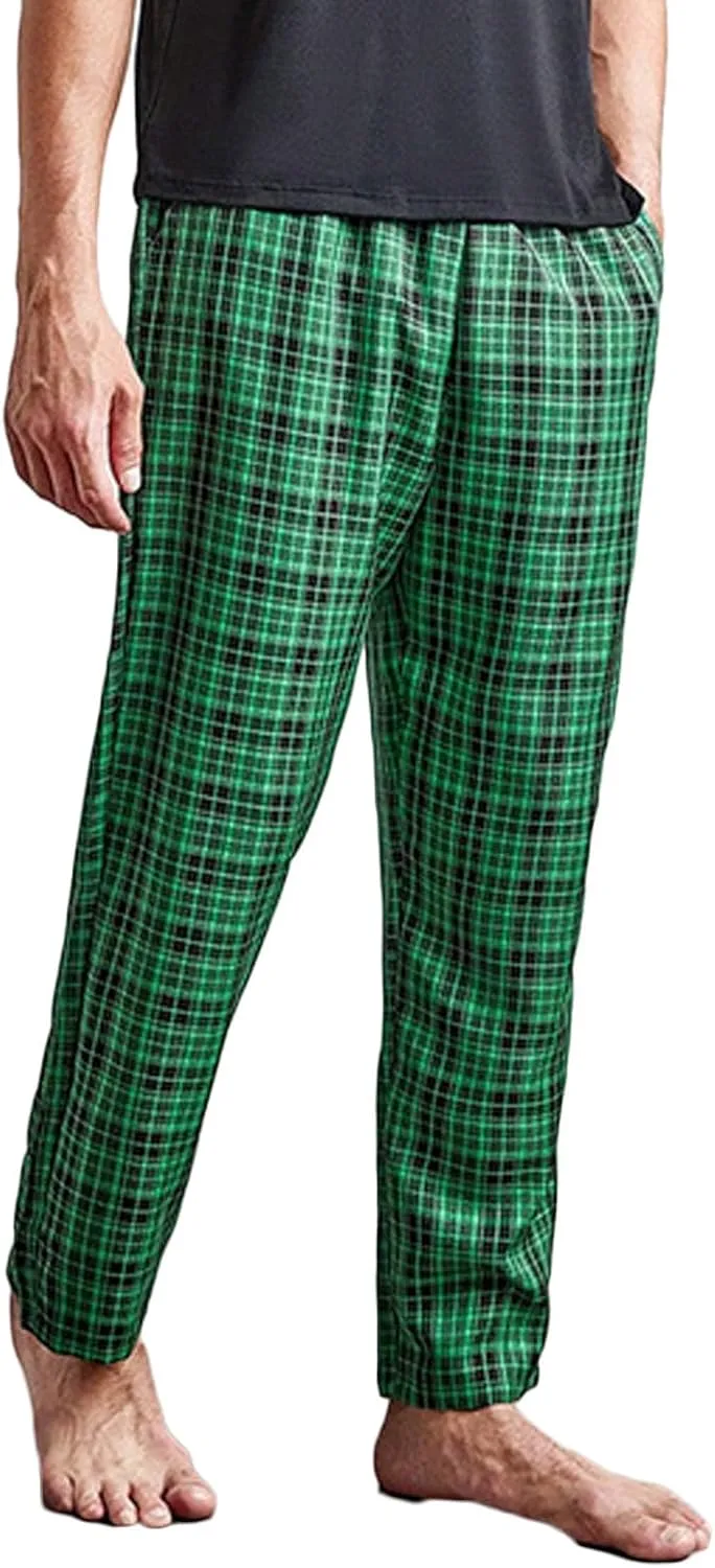 Mens Plaid Pants Yoga Beach Loose Fit Casual Summer Elastic Waist Baggy Trousers with Pockets Lightweight Loungewear Pajamas