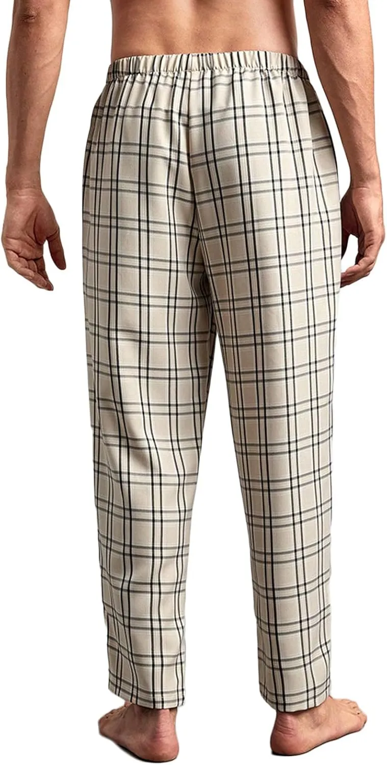 Mens Plaid Pants Yoga Beach Loose Fit Casual Summer Elastic Waist Baggy Trousers with Pockets Lightweight Loungewear Pajamas