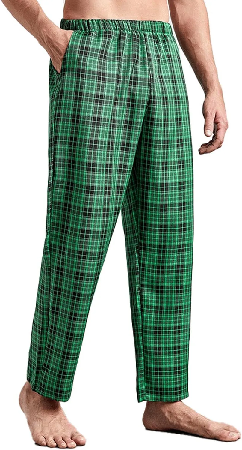 Mens Plaid Pants Yoga Beach Loose Fit Casual Summer Elastic Waist Baggy Trousers with Pockets Lightweight Loungewear Pajamas