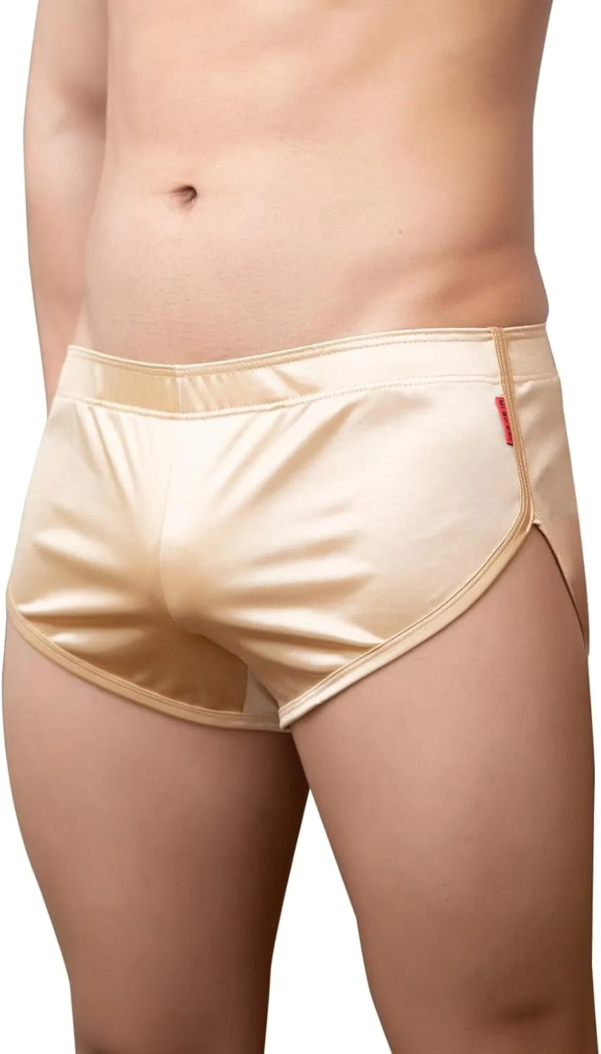 Mens Satin Boxer Briefs Silk Boxers with Pouch Lounge Shorts Split Side Pajama Bottoms Running Sweatshorts