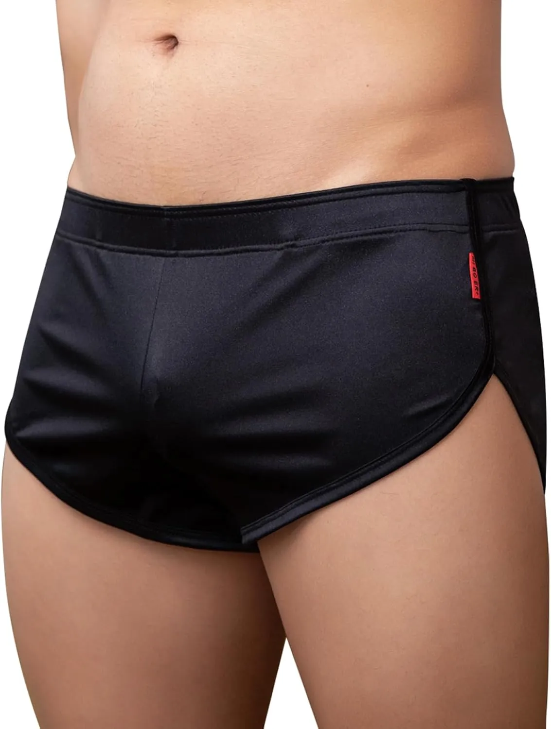 Mens Satin Boxer Briefs Silk Boxers with Pouch Lounge Shorts Split Side Pajama Bottoms Running Sweatshorts