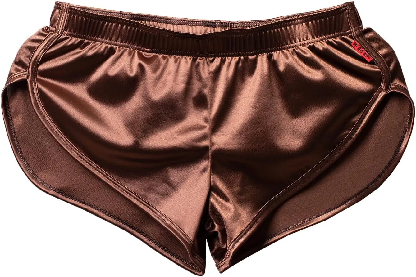 Mens Satin Boxer Briefs Silk Boxers with Pouch Lounge Shorts Split Side Pajama Bottoms Running Sweatshorts