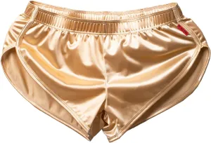 Mens Satin Boxer Briefs Silk Boxers with Pouch Lounge Shorts Split Side Pajama Bottoms Running Sweatshorts