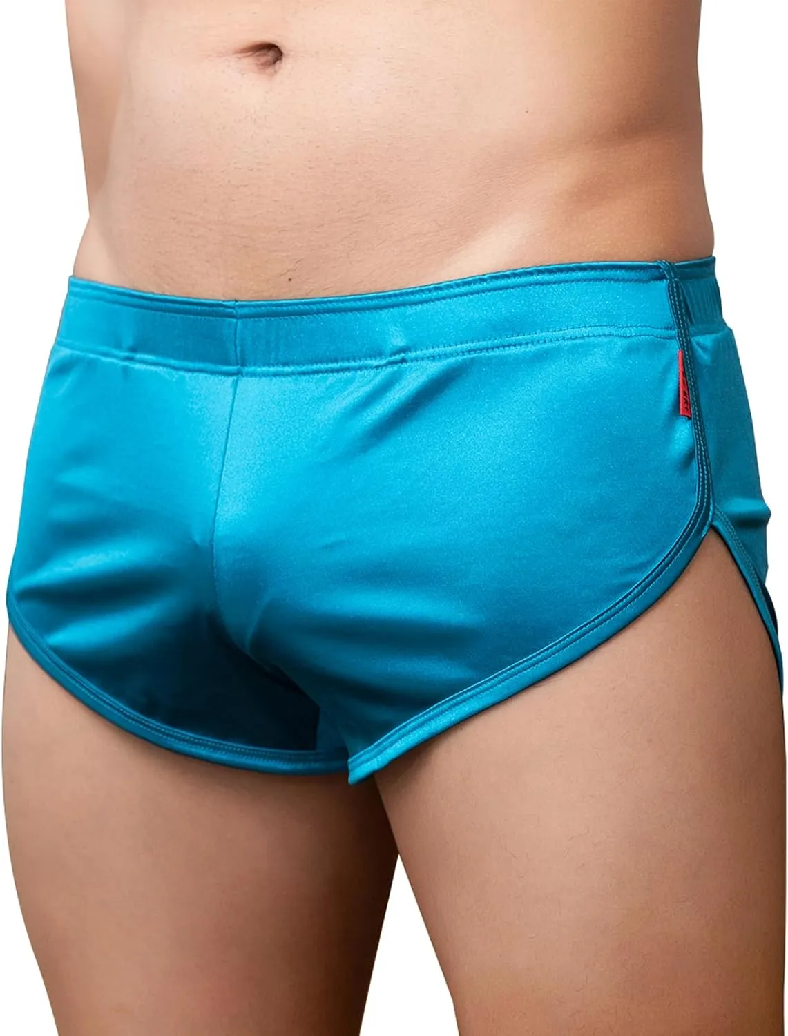 Mens Satin Boxer Briefs Silk Boxers with Pouch Lounge Shorts Split Side Pajama Bottoms Running Sweatshorts