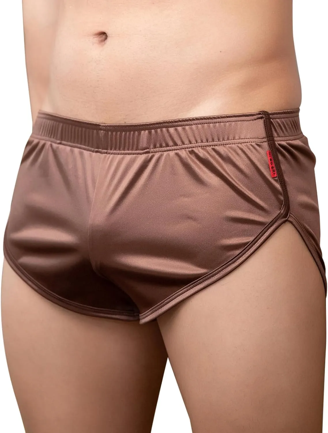 Mens Satin Boxer Briefs Silk Boxers with Pouch Lounge Shorts Split Side Pajama Bottoms Running Sweatshorts