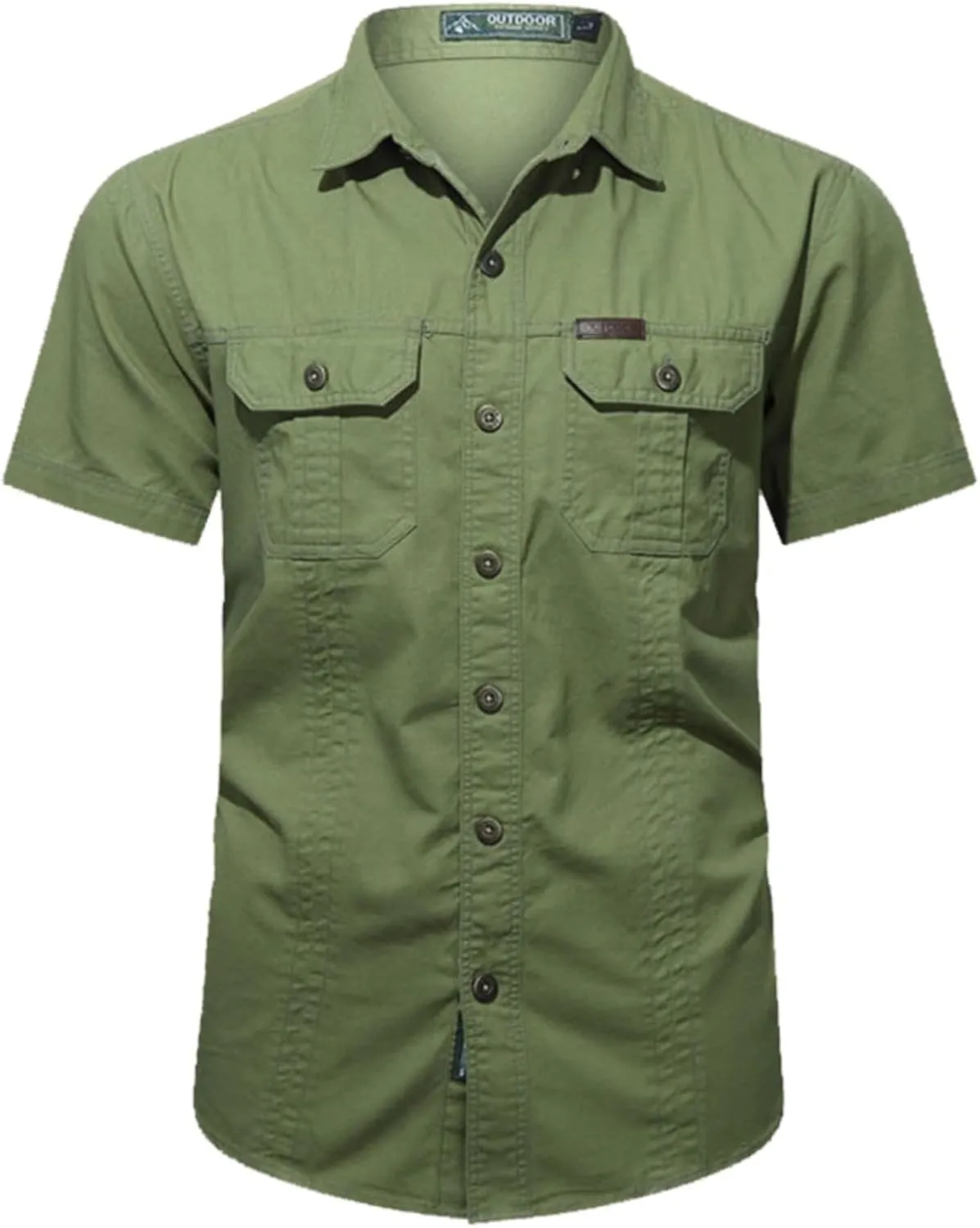 Mens Short Sleeve Cargo Work Shirt Button Down Cotton Dress Shirt Utility Outdoor Military Workout Hiking T Shirts