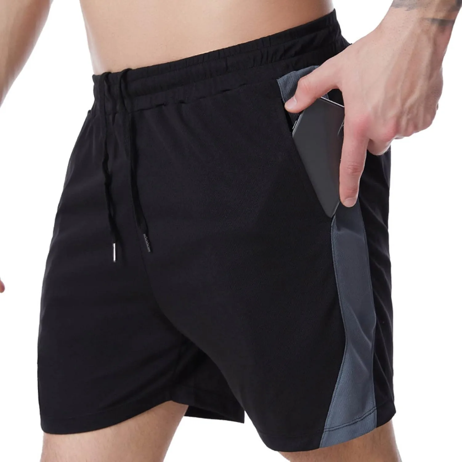 Mens Shorts Men's Patchwork Gym Workout Shorts Running Shorts Quick Dry Loose Training Shorts with Zipper Pockets