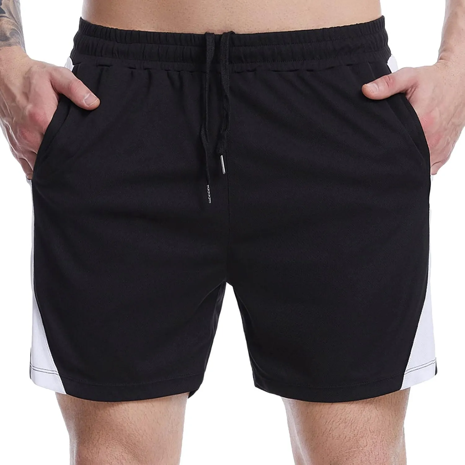 Mens Shorts Men's Patchwork Gym Workout Shorts Running Shorts Quick Dry Loose Training Shorts with Zipper Pockets