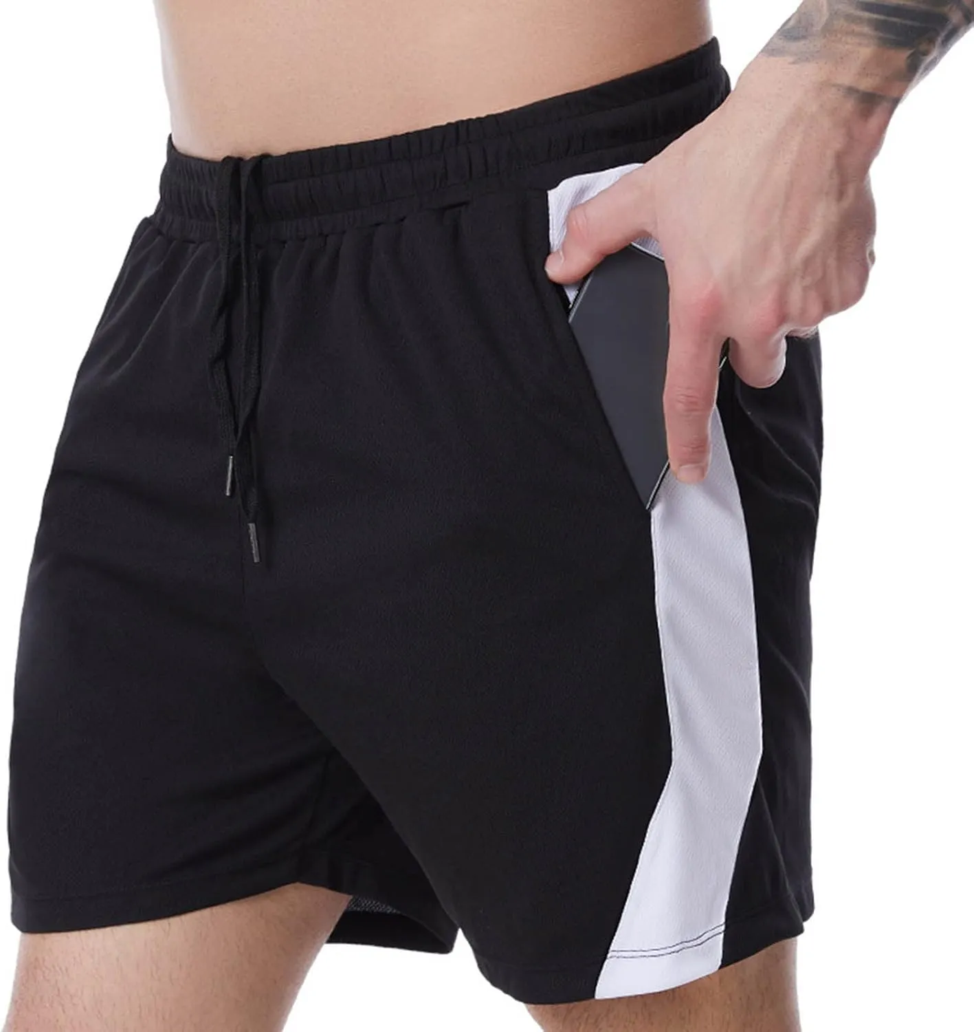 Mens Shorts Men's Patchwork Gym Workout Shorts Running Shorts Quick Dry Loose Training Shorts with Zipper Pockets