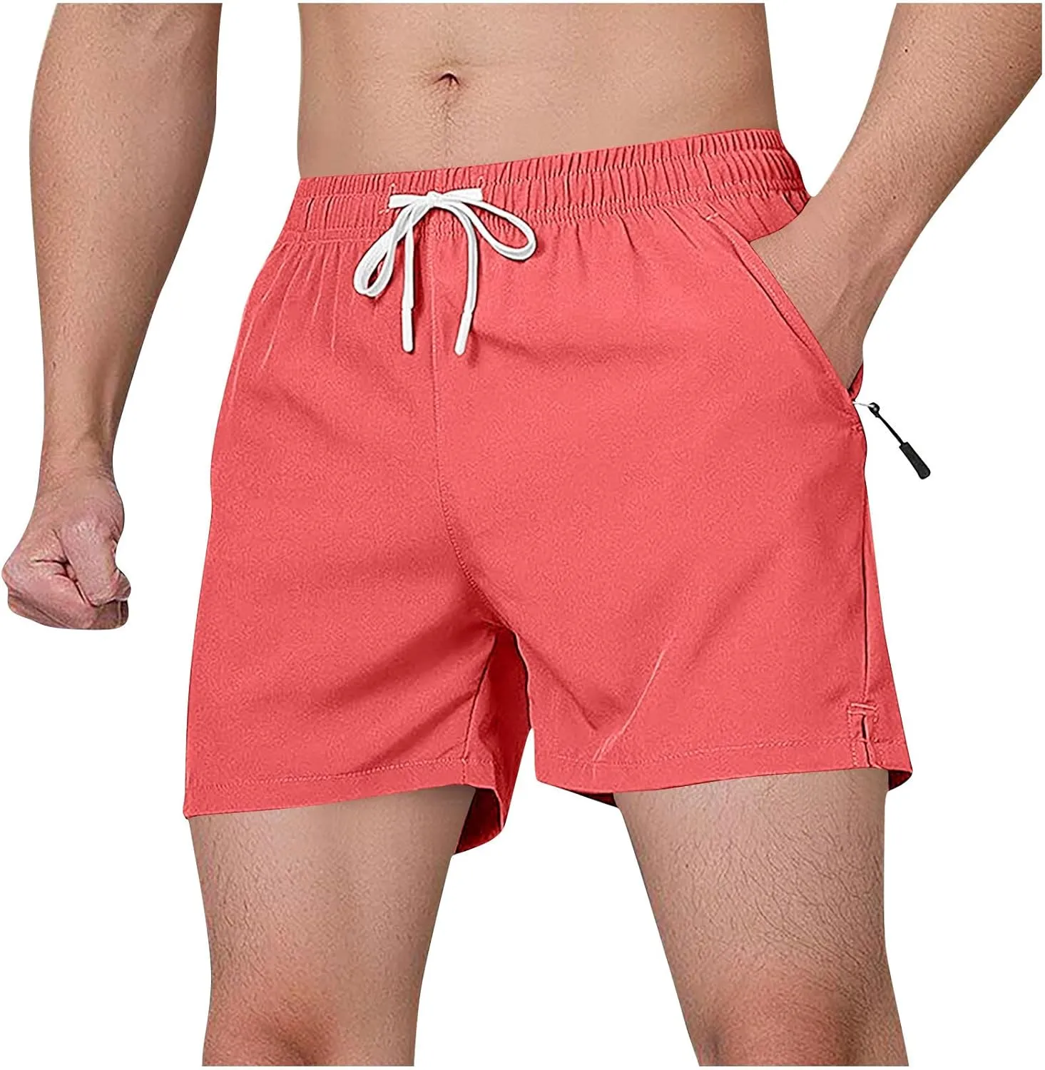 Men's Shorts Quick Dry with Zipper Pockets Workout Athletic Running Gym Elastic Trunks Lightweight Activewear