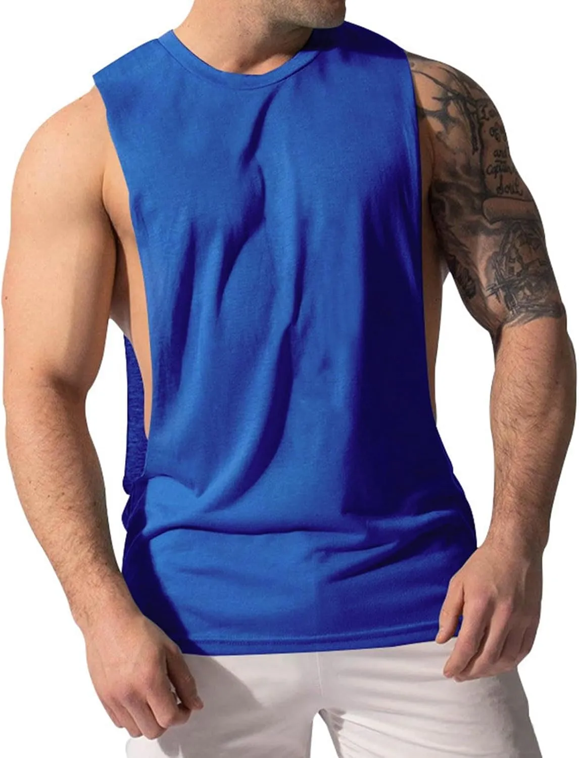 Men's Solid Color Cut Off Muscle Tank Tops, Gym Classic Bodybuilding Sleeveless Workout Shirts Quick Dry Training Tees