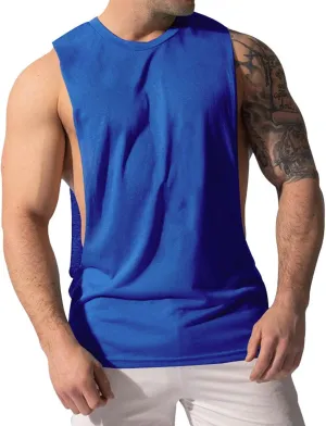 Men's Solid Color Cut Off Muscle Tank Tops, Gym Classic Bodybuilding Sleeveless Workout Shirts Quick Dry Training Tees