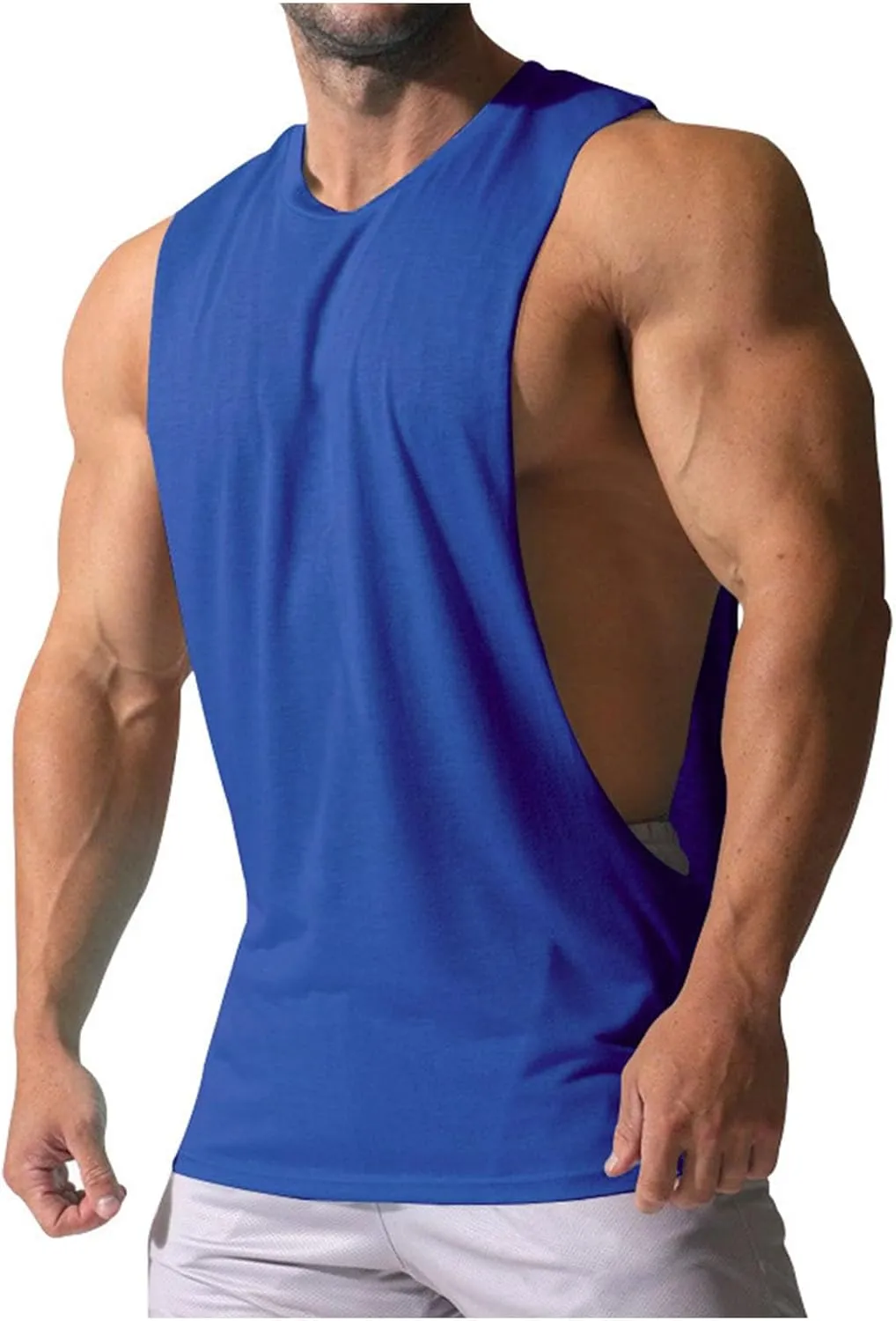 Men's Solid Color Cut Off Muscle Tank Tops, Gym Classic Bodybuilding Sleeveless Workout Shirts Quick Dry Training Tees