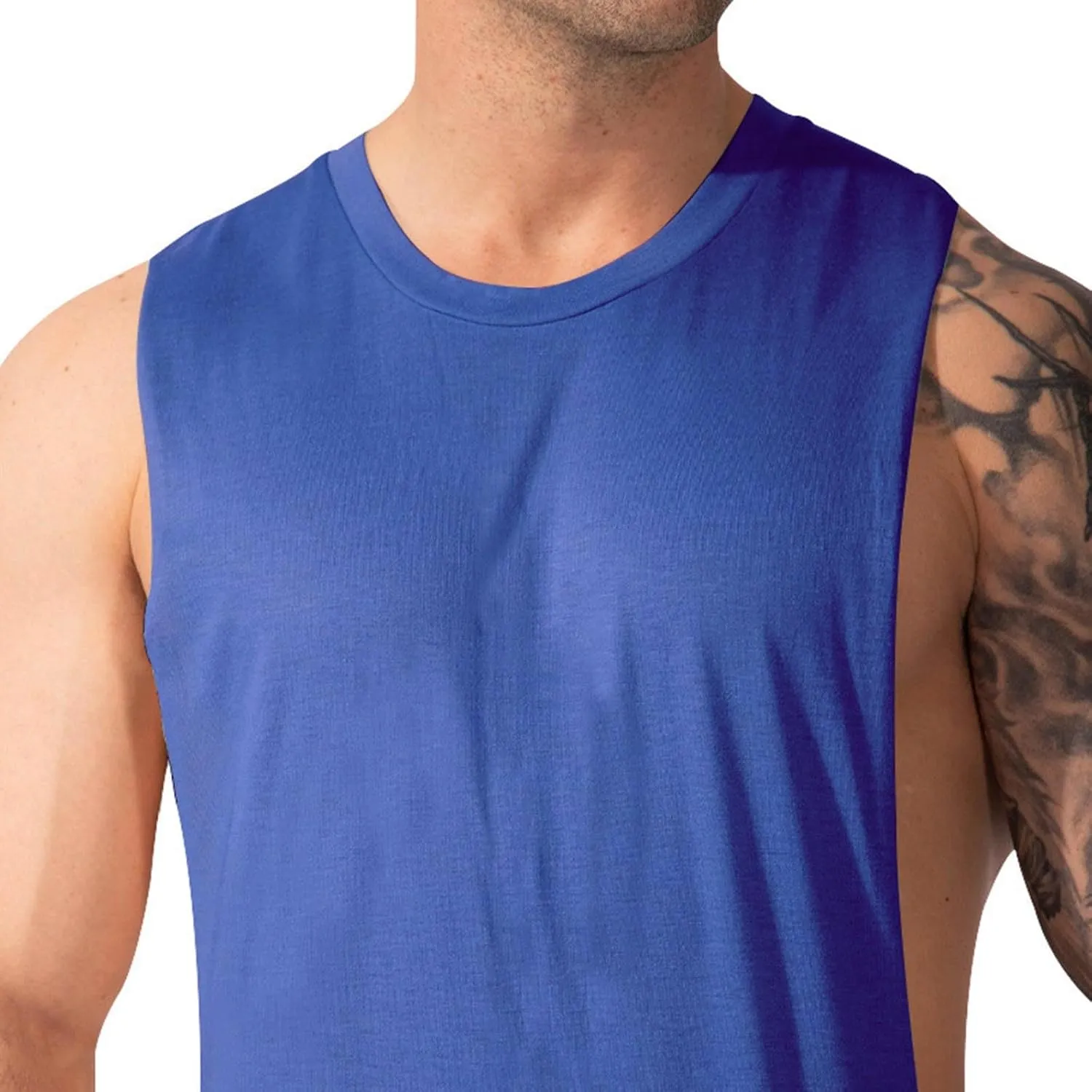 Men's Solid Color Cut Off Muscle Tank Tops, Gym Classic Bodybuilding Sleeveless Workout Shirts Quick Dry Training Tees