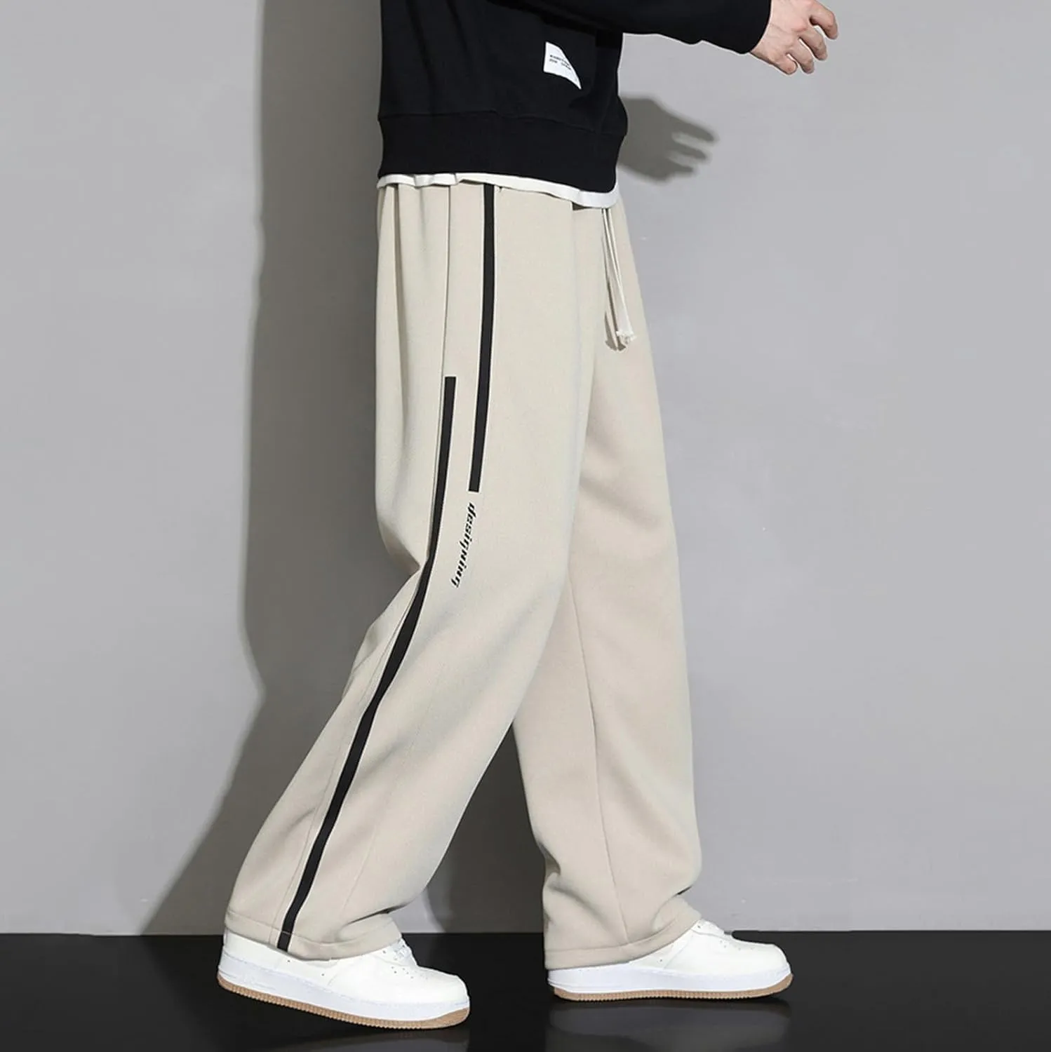 Men's Straight with Pockets and Elastic Loose Solid Color Streamlined Sports Casual Night Stretch Pants for Men