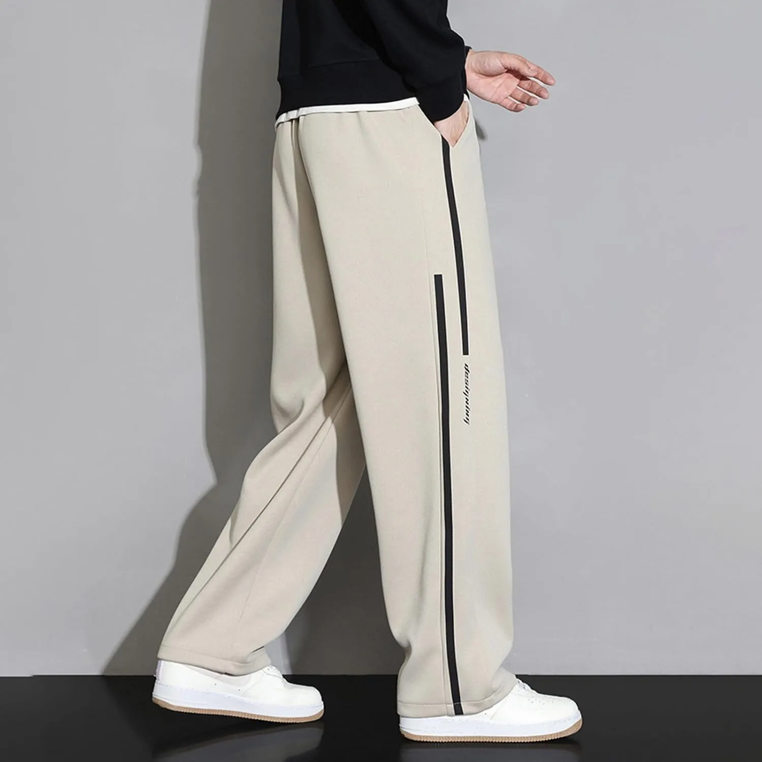 Men's Straight with Pockets and Elastic Loose Solid Color Streamlined Sports Casual Night Stretch Pants for Men