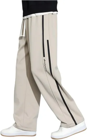 Men's Straight with Pockets and Elastic Loose Solid Color Streamlined Sports Casual Night Stretch Pants for Men