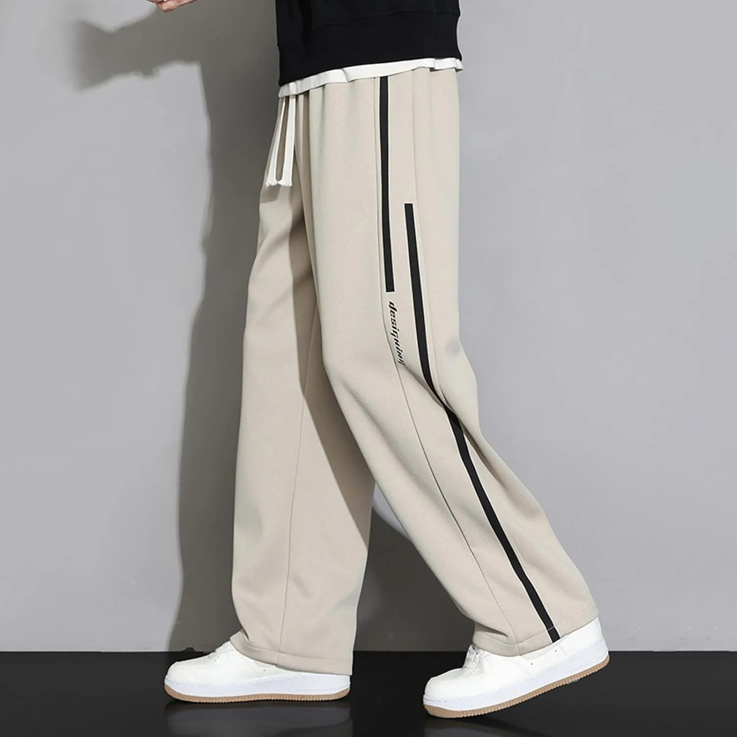 Men's Straight with Pockets and Elastic Loose Solid Color Streamlined Sports Casual Night Stretch Pants for Men