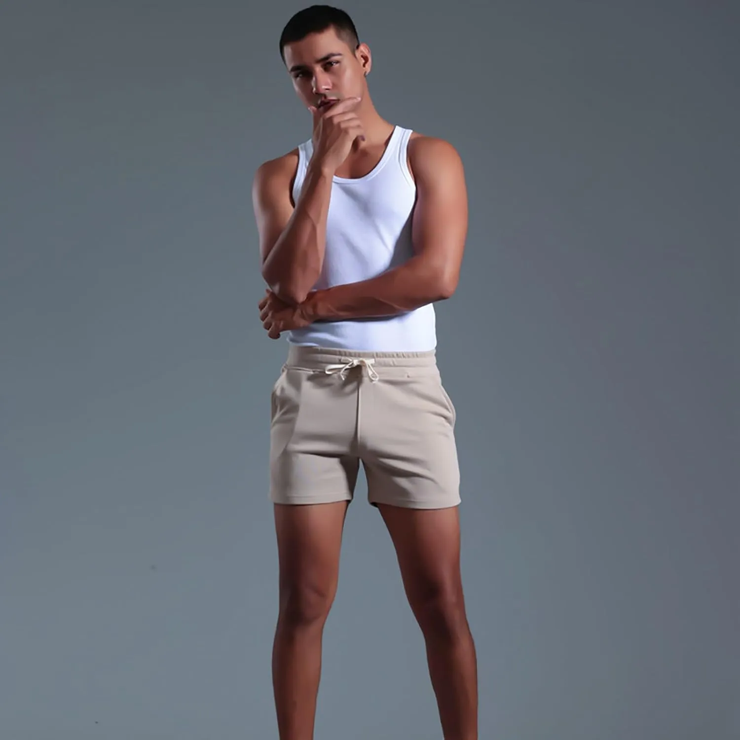 Mens Stretch Cotton Basic Athletic Running Shorts Quick Dry 5 Inches Gym Workout Shorts Training Sports Short Pants