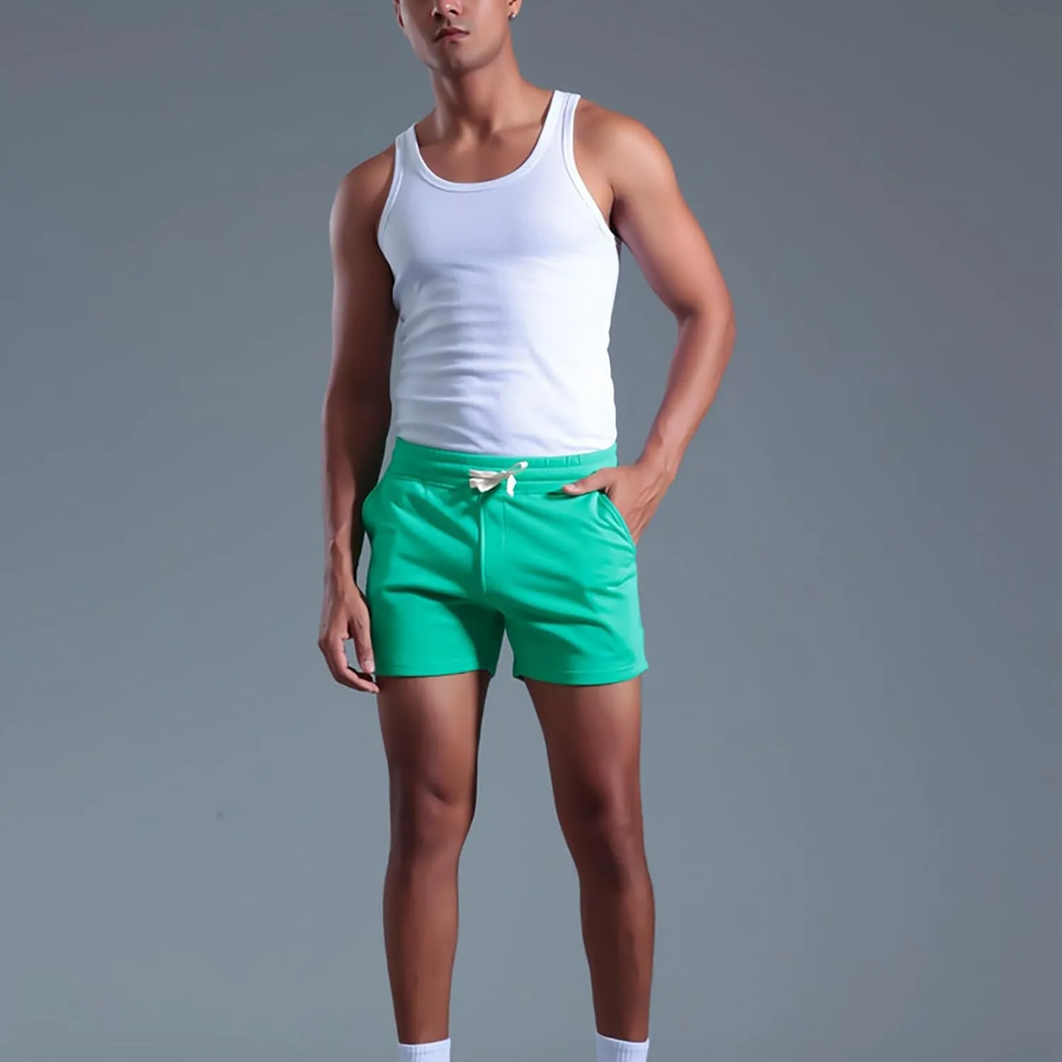 Mens Stretch Cotton Basic Athletic Running Shorts Quick Dry 5 Inches Gym Workout Shorts Training Sports Short Pants