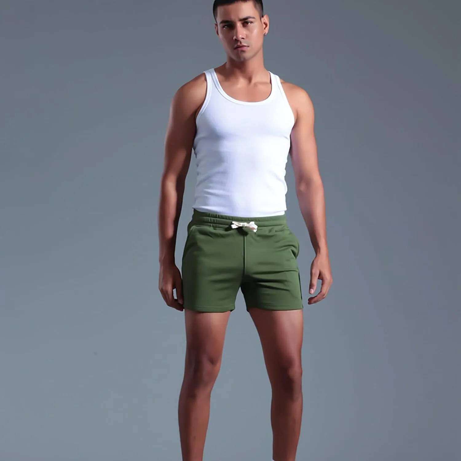 Mens Stretch Cotton Basic Athletic Running Shorts Quick Dry 5 Inches Gym Workout Shorts Training Sports Short Pants
