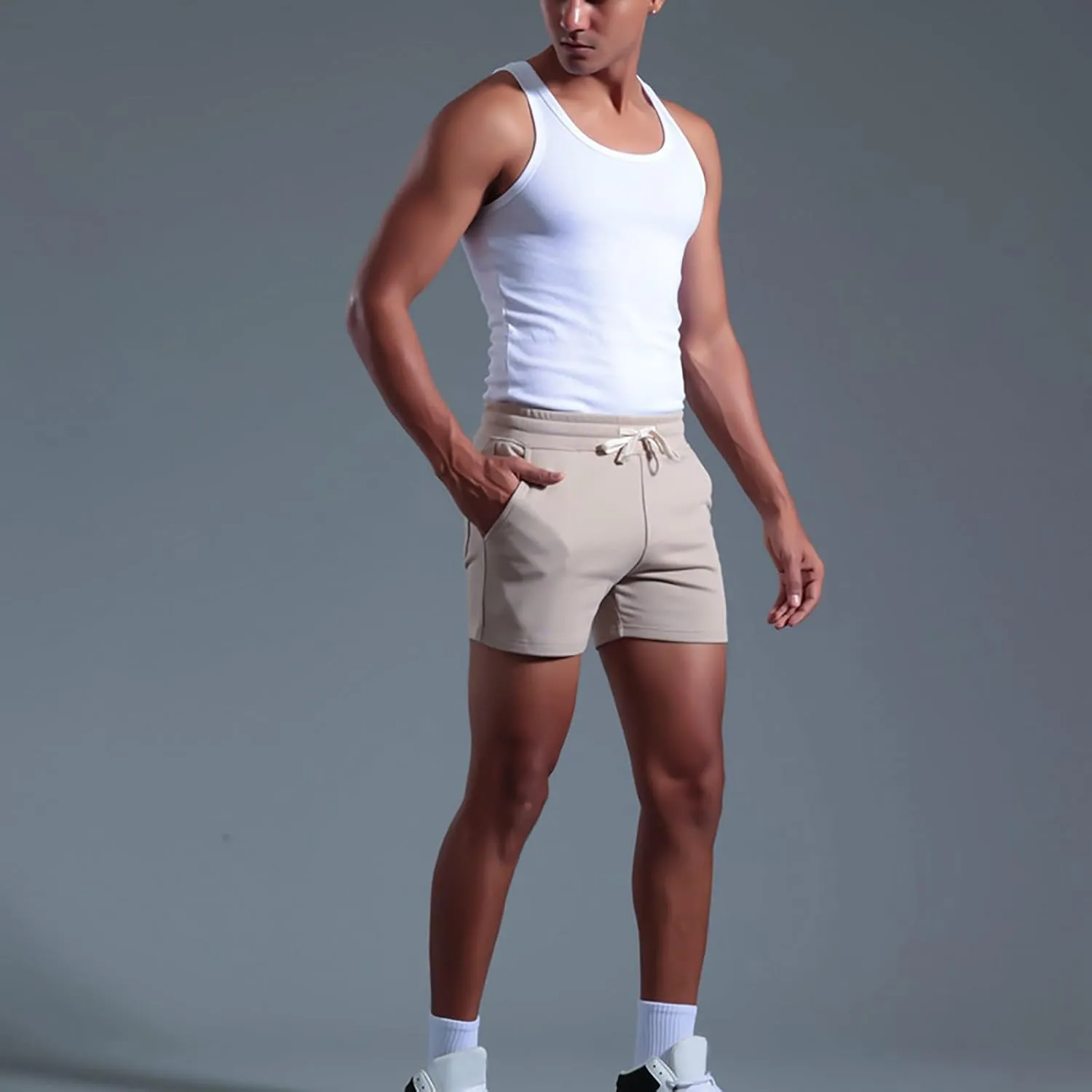 Mens Stretch Cotton Basic Athletic Running Shorts Quick Dry 5 Inches Gym Workout Shorts Training Sports Short Pants