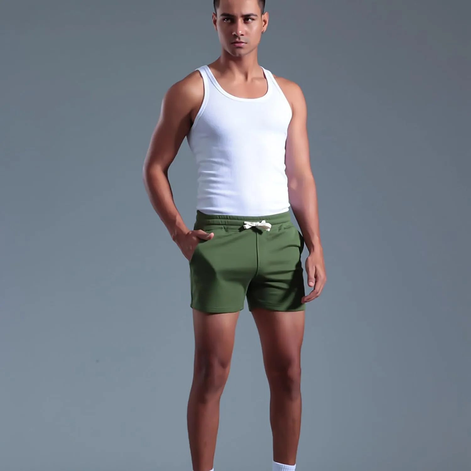 Mens Stretch Cotton Basic Athletic Running Shorts Quick Dry 5 Inches Gym Workout Shorts Training Sports Short Pants