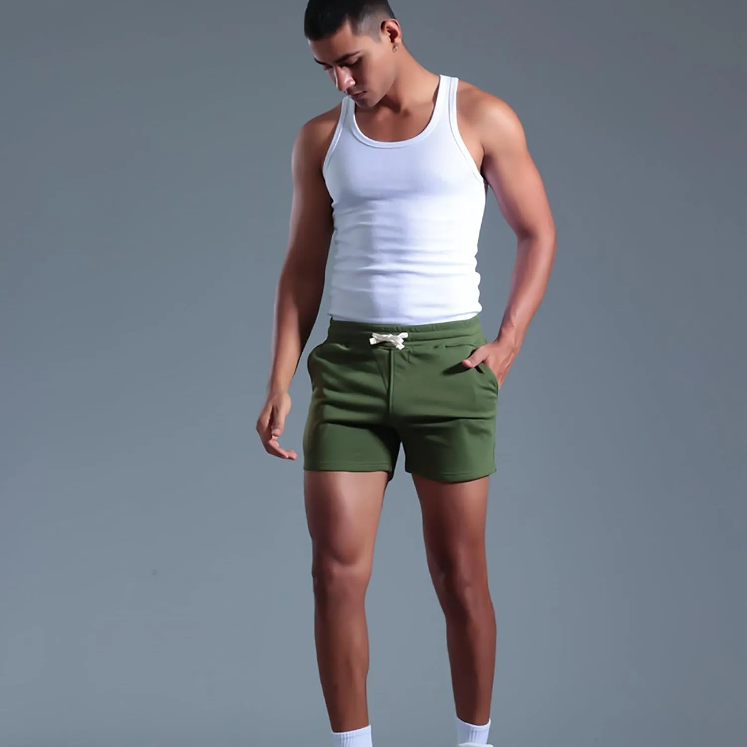 Mens Stretch Cotton Basic Athletic Running Shorts Quick Dry 5 Inches Gym Workout Shorts Training Sports Short Pants
