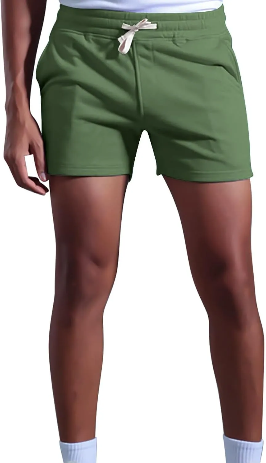 Mens Stretch Cotton Basic Athletic Running Shorts Quick Dry 5 Inches Gym Workout Shorts Training Sports Short Pants