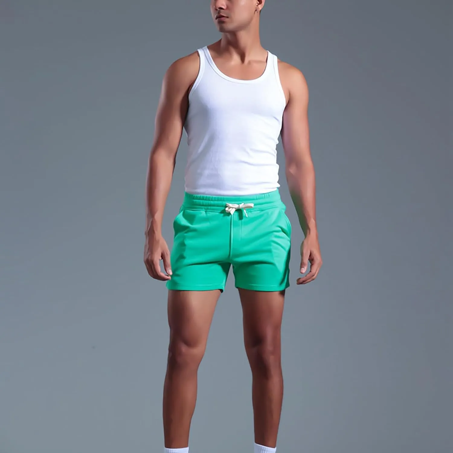 Mens Stretch Cotton Basic Athletic Running Shorts Quick Dry 5 Inches Gym Workout Shorts Training Sports Short Pants