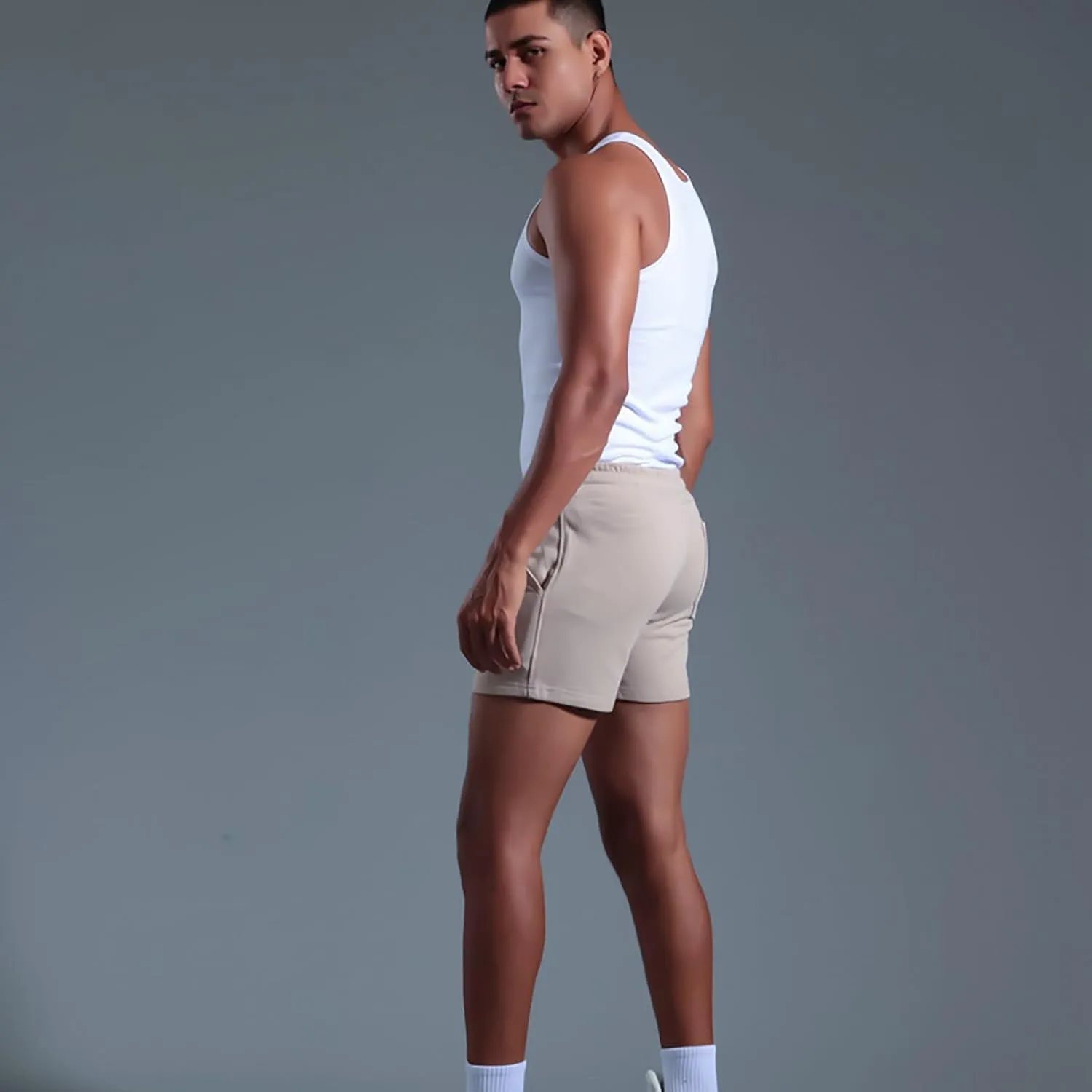 Mens Stretch Cotton Basic Athletic Running Shorts Quick Dry 5 Inches Gym Workout Shorts Training Sports Short Pants