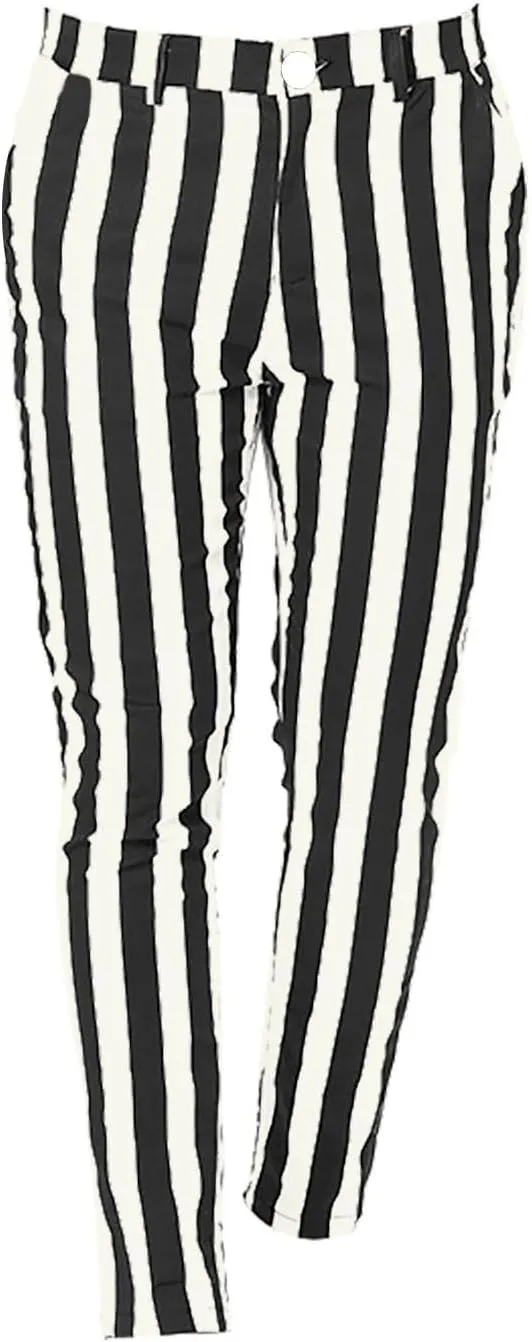 Mens Striped Business Dress Pants Slim Fit Flat Front Straight Leg Chinos Pants Lightweight Stretch Golf Pencil Pant