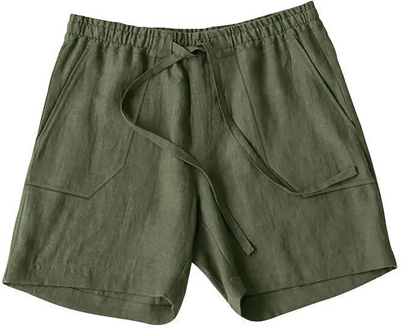 Mens Summer Cotton Linen Shorts Casual Lightweight Elastic Waist Boardshorts Front Pockets Plain Chino Pants Beachwear