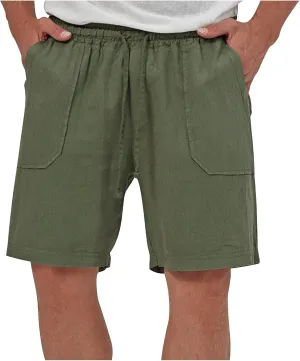 Mens Summer Cotton Linen Shorts Casual Lightweight Elastic Waist Boardshorts Front Pockets Plain Chino Pants Beachwear