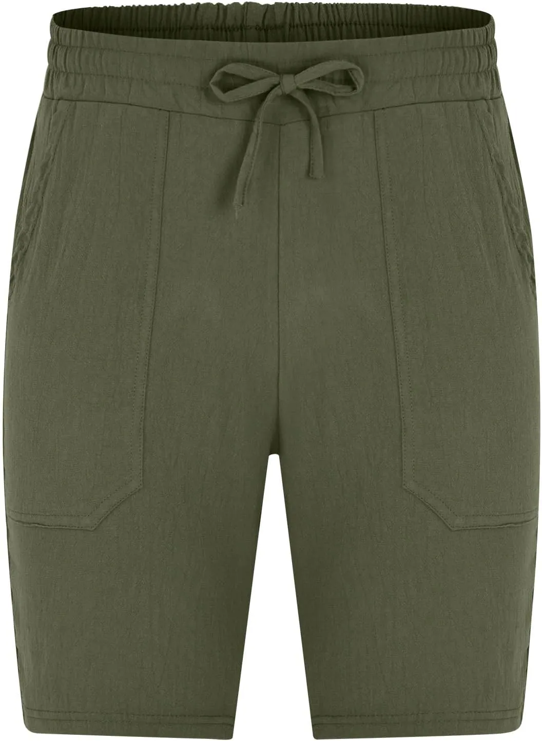 Mens Summer Cotton Linen Shorts Casual Lightweight Elastic Waist Boardshorts Front Pockets Plain Chino Pants Beachwear
