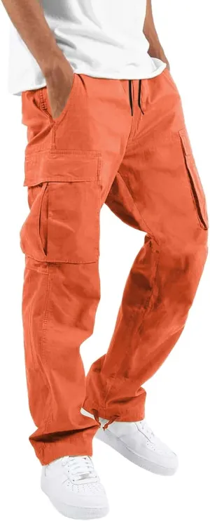 Men's Sweatpants Open Bottom Stretch Drawstring Elastic Waist Workout Pants Pockets Lightweight Running Athletic Pant