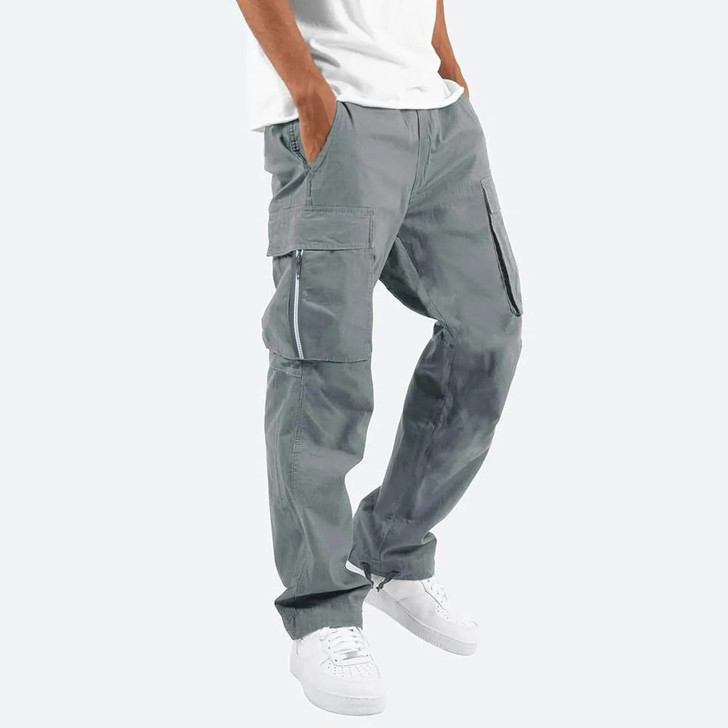 Men's Sweatpants Open Bottom Stretch Drawstring Elastic Waist Workout Pants Pockets Lightweight Running Athletic Pant