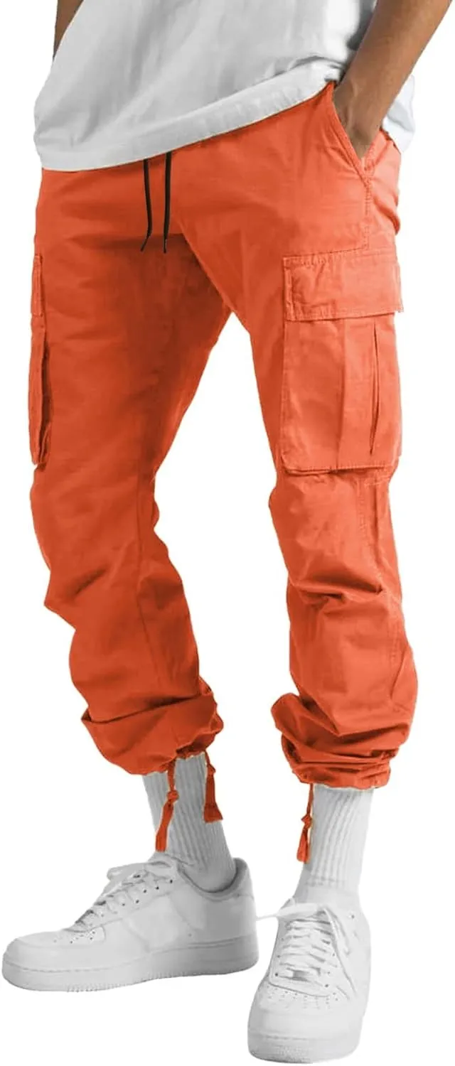 Men's Sweatpants Open Bottom Stretch Drawstring Elastic Waist Workout Pants Pockets Lightweight Running Athletic Pant
