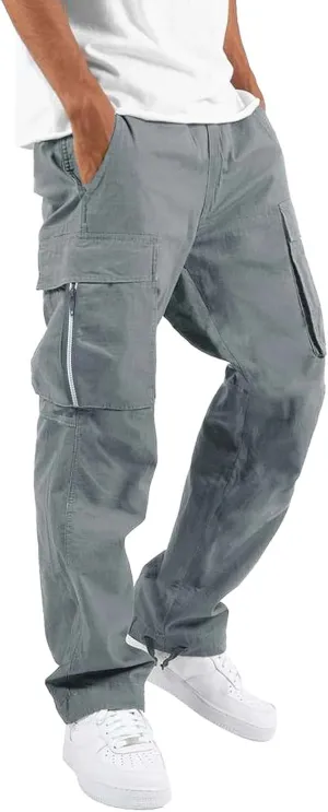 Men's Sweatpants Open Bottom Stretch Drawstring Elastic Waist Workout Pants Pockets Lightweight Running Athletic Pant