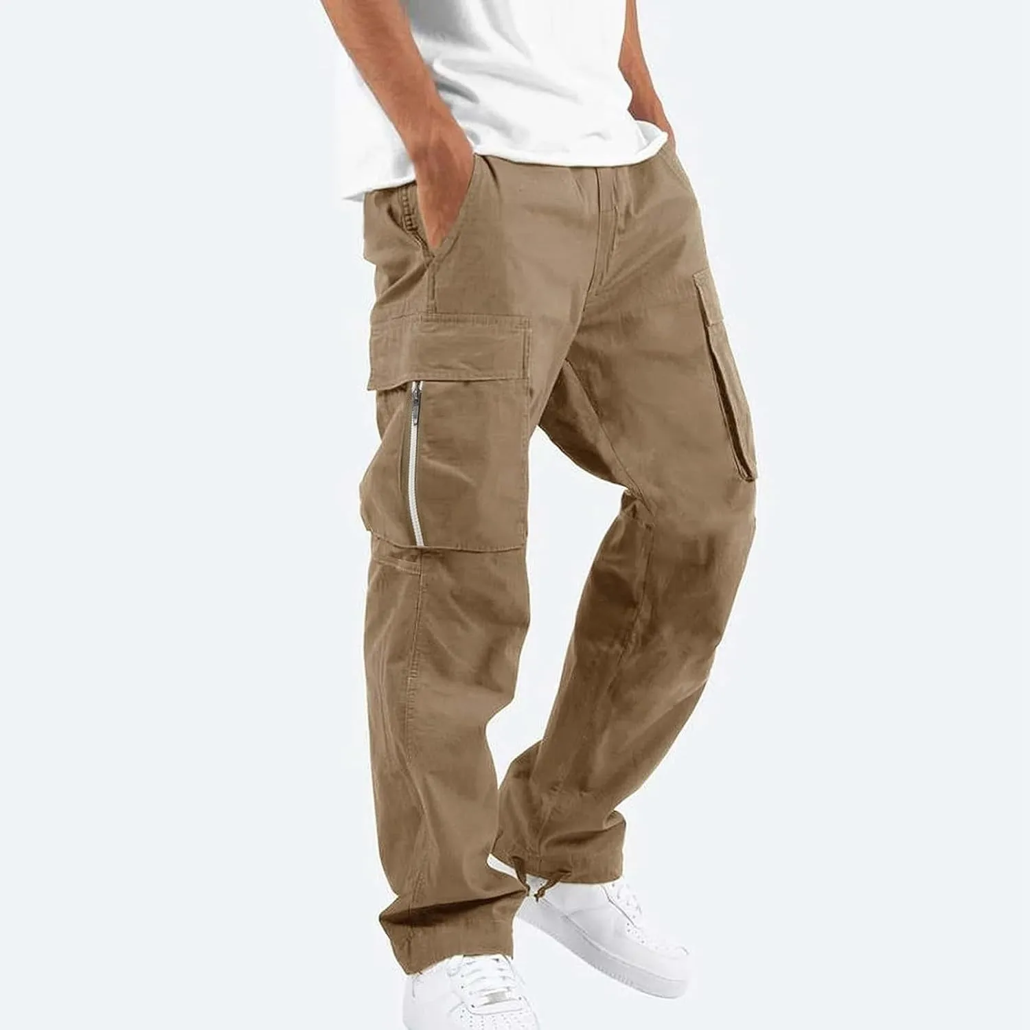 Men's Sweatpants Open Bottom Stretch Drawstring Elastic Waist Workout Pants Pockets Lightweight Running Athletic Pant