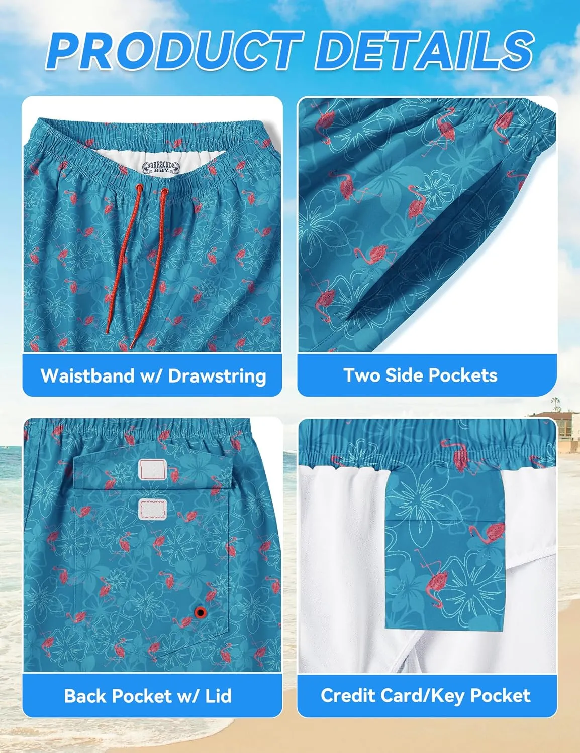 Mens Swim Trunks 8 inch Inseam Mesh Liner Quick-Dry Lightweight 4-Way Stretch Bathing Suit Swimming Trunks for Men UPF 50 