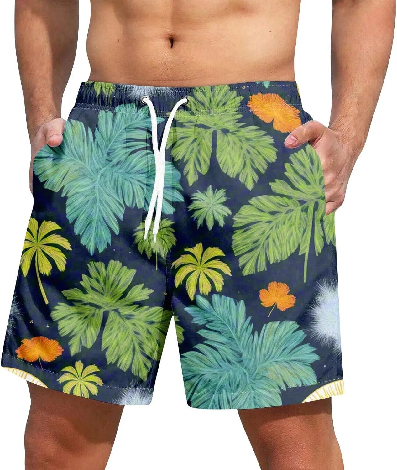 Men's Swim Trunks Compression Shorts Men Printed Swimwear Fishing Stretch Travel Tropical Dissolving Beach Lightweight