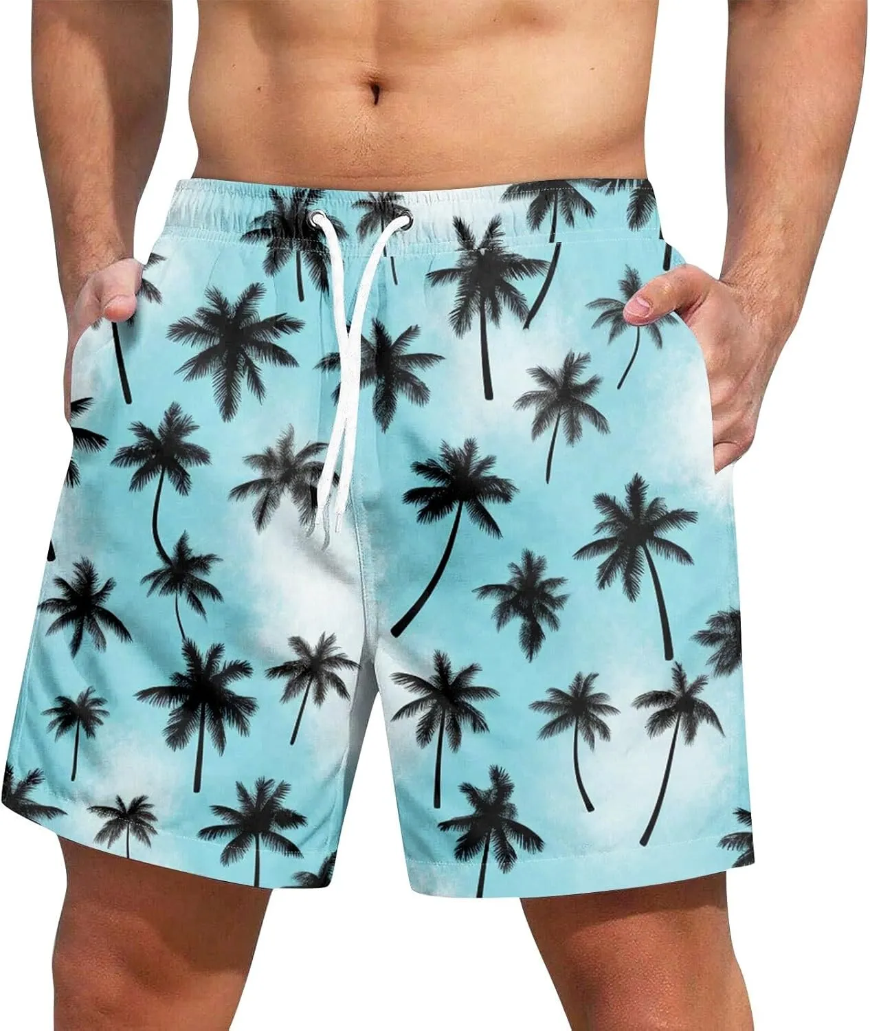 Men's Swim Trunks Compression Shorts Men Printed Swimwear Fishing Stretch Travel Tropical Dissolving Beach Lightweight