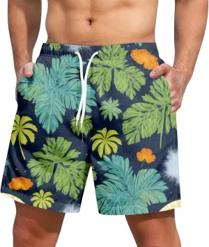 Men's Swim Trunks Compression Shorts Men Printed Swimwear Fishing Stretch Travel Tropical Dissolving Beach Lightweight