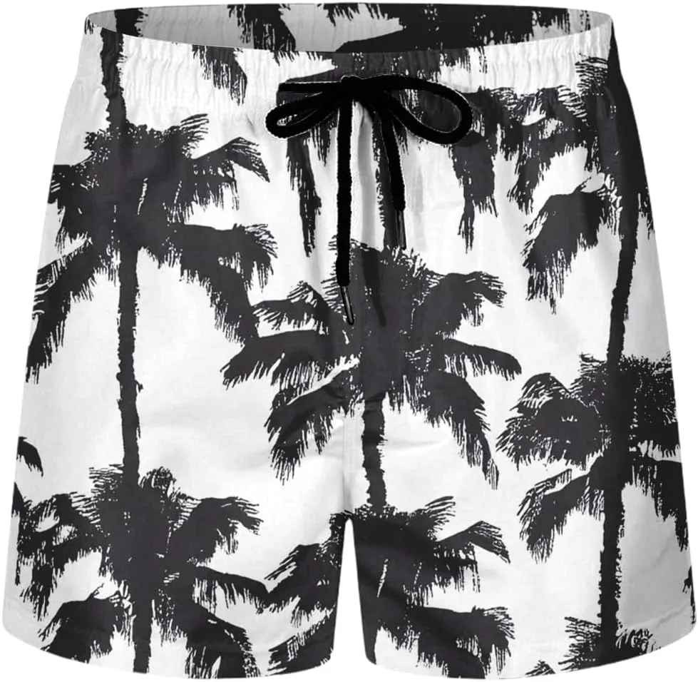 Men's Swim Trunks Hawaii Printed Board Shorts Quick Dry Drawstring Beach Shorts Regular Fit Breathable Swim Trunks