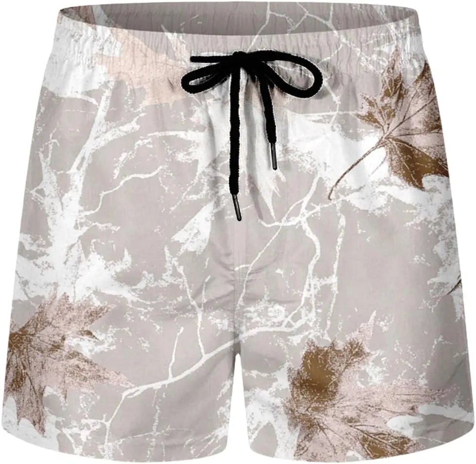 Men's Swim Trunks Hawaii Printed Board Shorts Quick Dry Drawstring Beach Shorts Regular Fit Breathable Swim Trunks