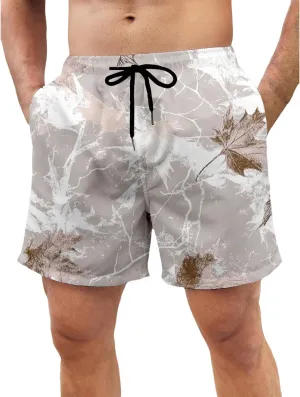 Men's Swim Trunks Hawaii Printed Board Shorts Quick Dry Drawstring Beach Shorts Regular Fit Breathable Swim Trunks
