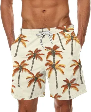 Mens Swim Trunks Hawaiian Print Drawstring Beach Shorts for Men Stretch Quick Dry Summer Swim Shorts with Pockets